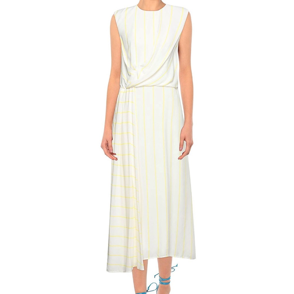 Liviana Conti BNWT Elegant Asymmetrical White and Faint Yellow Striped Dress